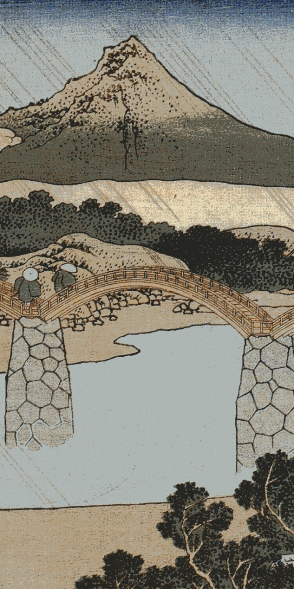 Hokusai: Il ponte Kintai nella regione di Suo.